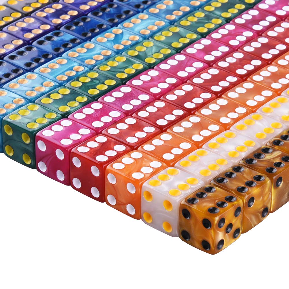 AUSTOR pearl color dice range in black, coffee, red, and rose for clear color coding