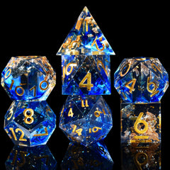 AUSTOR handmade sharp-edge dice close-up with mirror-like sparkle.