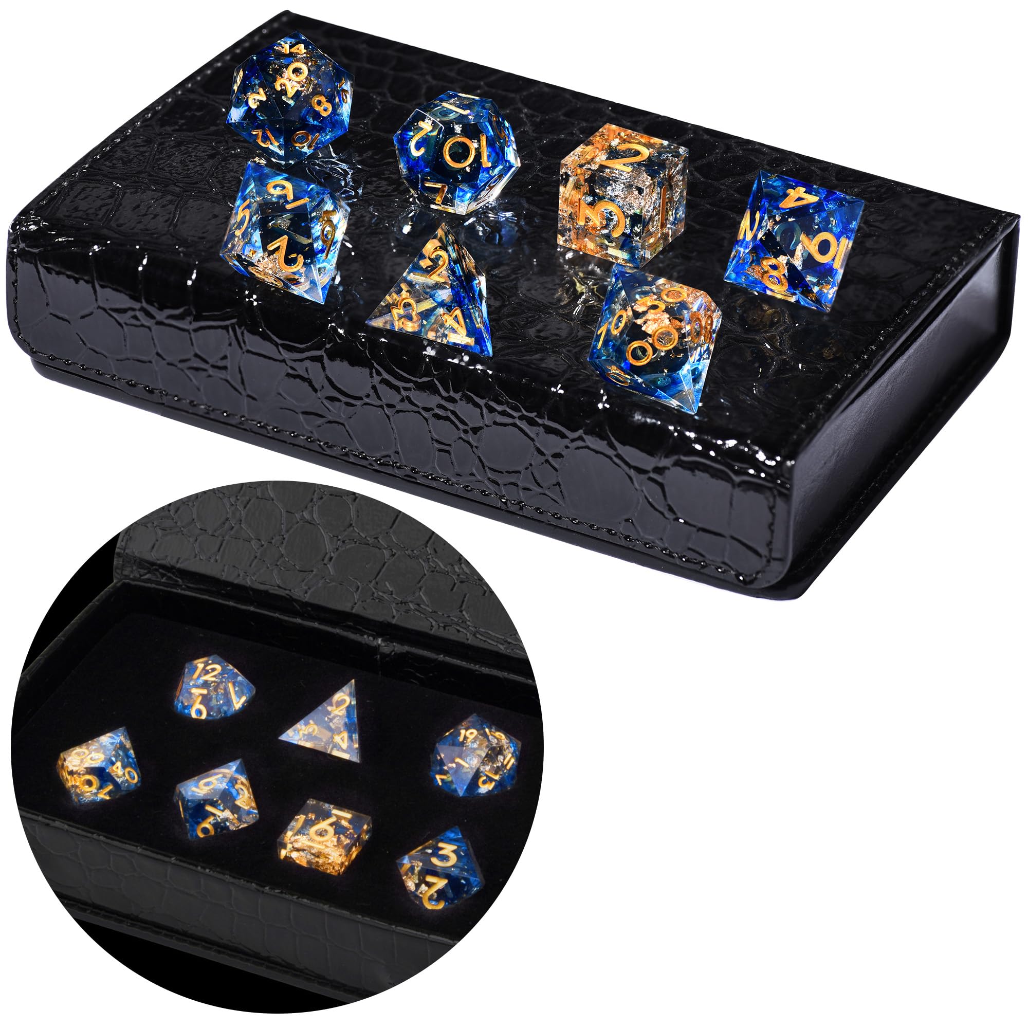 AUSTOR packaging and display for a collectible dice set.
