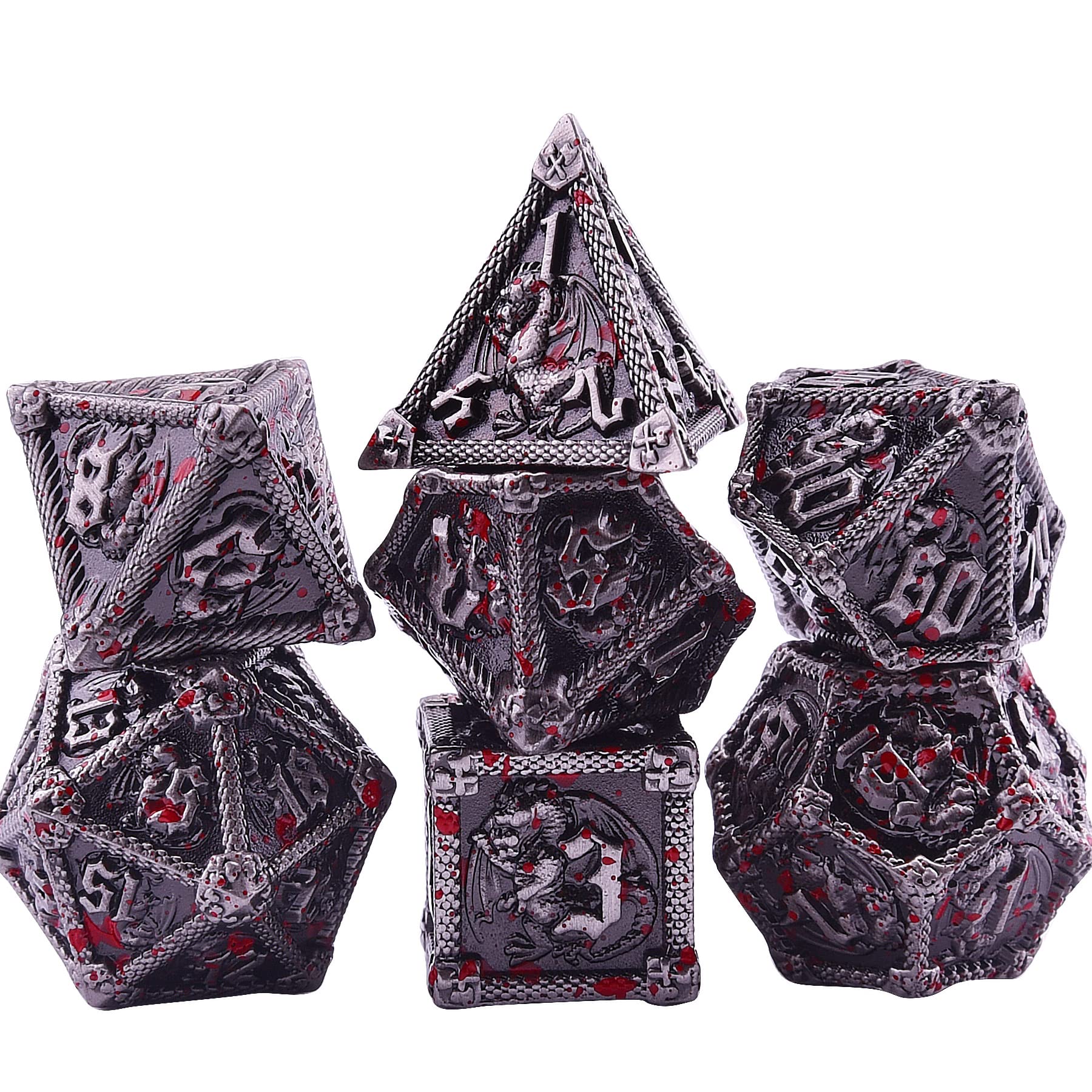 AUSTOR dragon-scale carved metal dice set for immersive play.