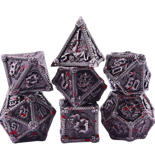 AUSTOR dragon-scale carved metal dice set for immersive play.