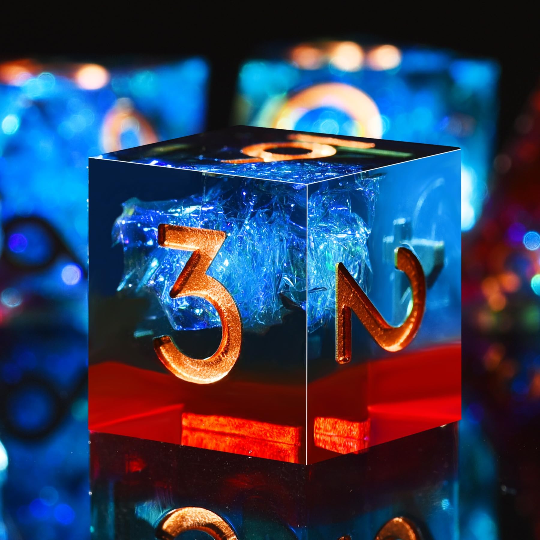 AUSTOR hand-cast natural resin dice with luxurious polished look.