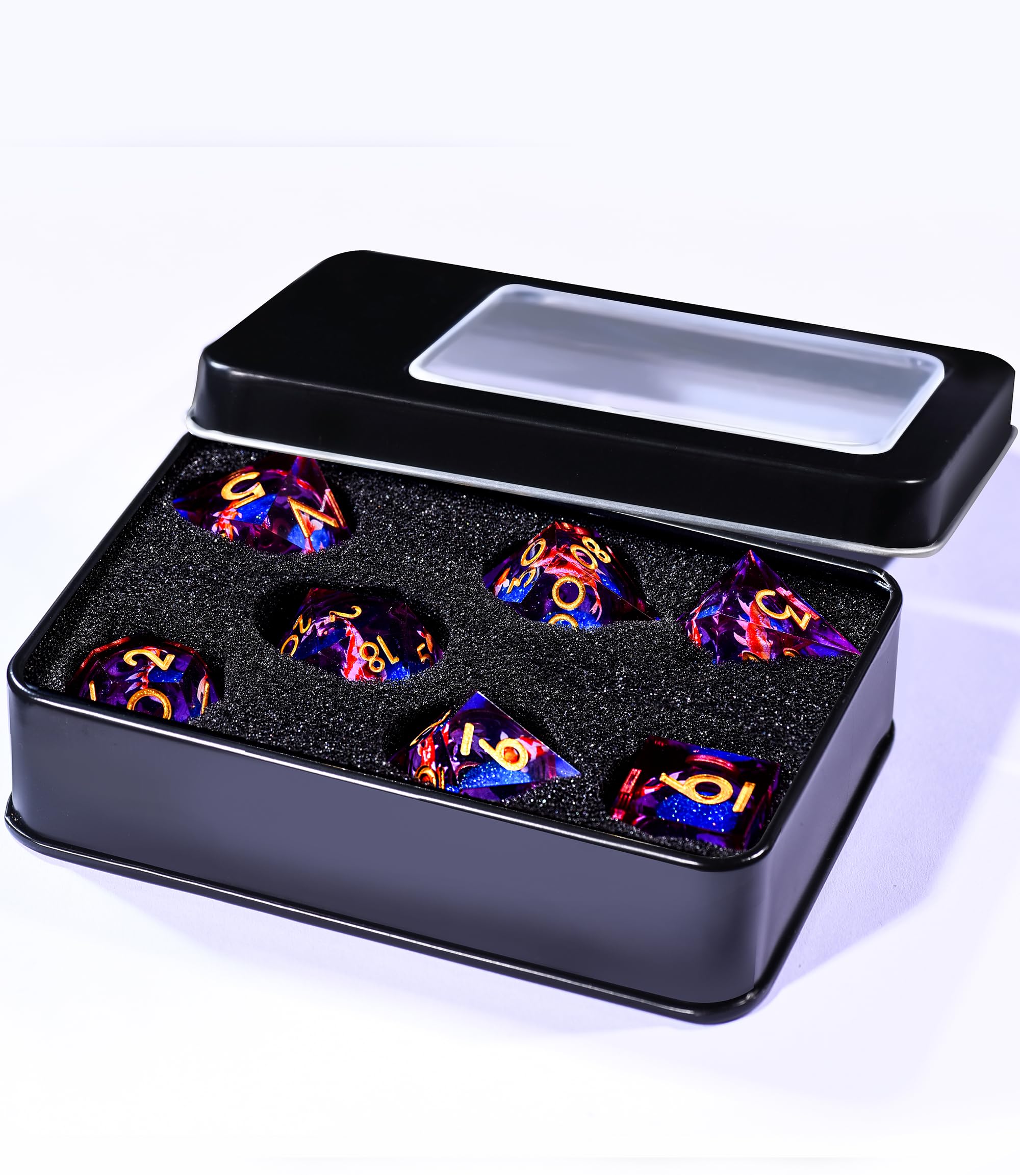 AUSTOR liquid-core dice D20 detail capturing floating visuals and finish