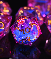 AUSTOR liquid-core dice D8 detail highlighting vivid luminescence