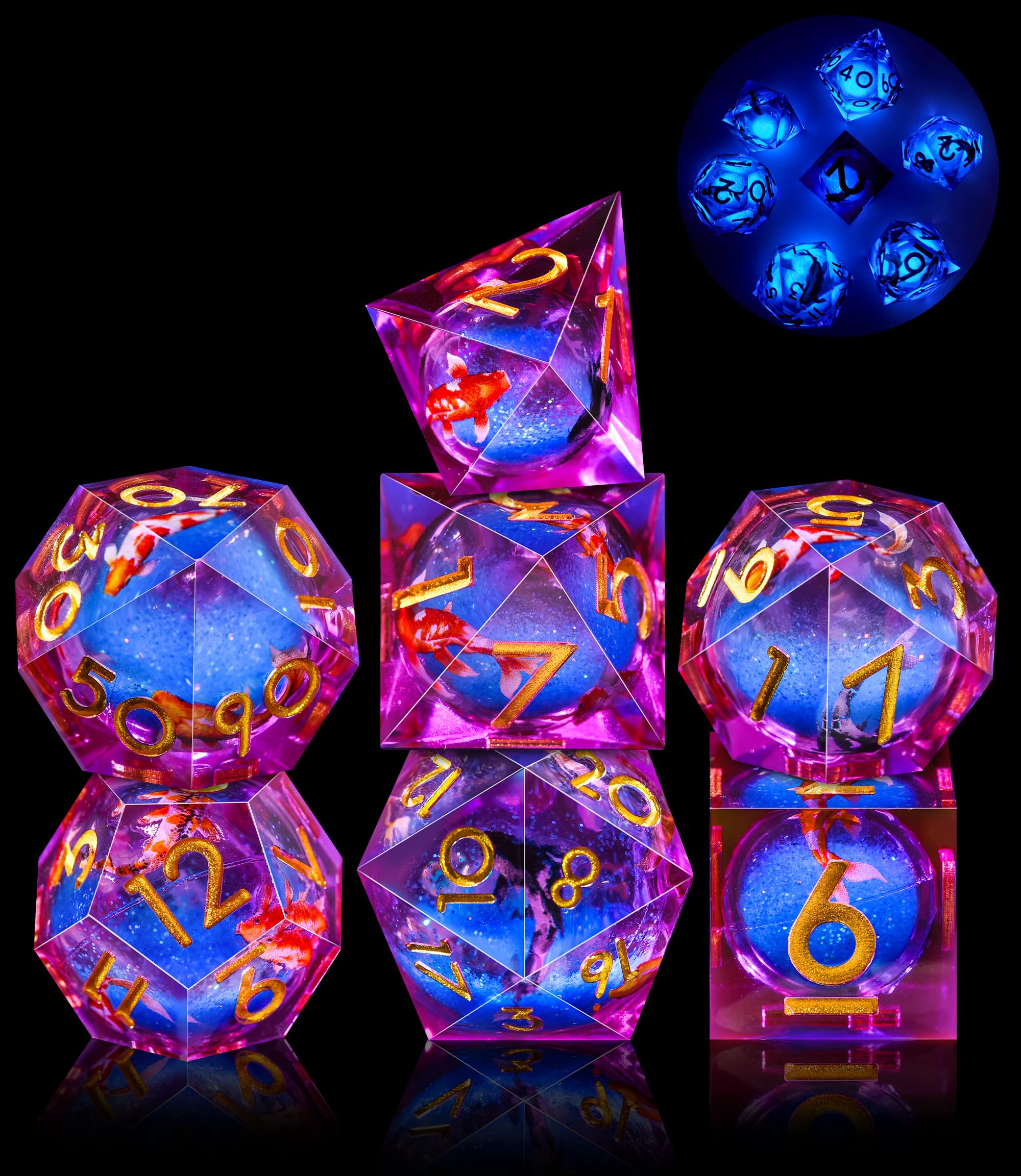 AUSTOR liquid core dice glow in dark in display box for RPG sessions