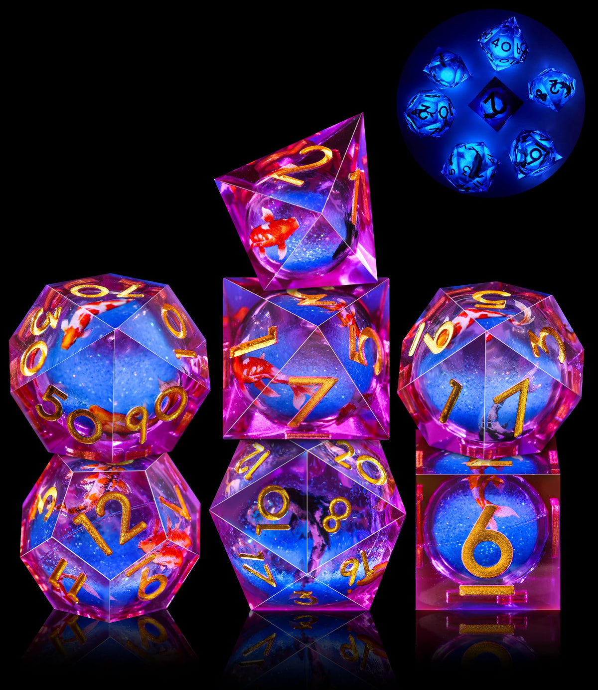 AUSTOR liquid core dice glow in dark in display box for RPG sessions