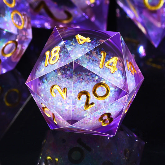 AUSTOR liquid core DND dice set front view showing seven dice for gameplay.