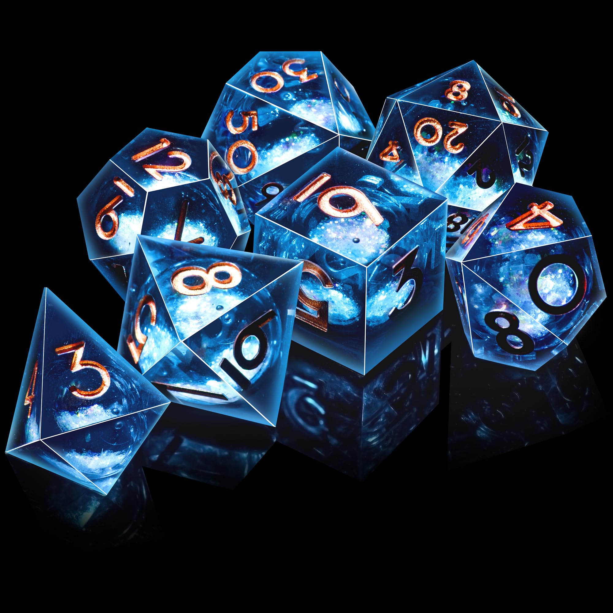 AUSTOR liquid core DND dice D10 with color shifts on landing