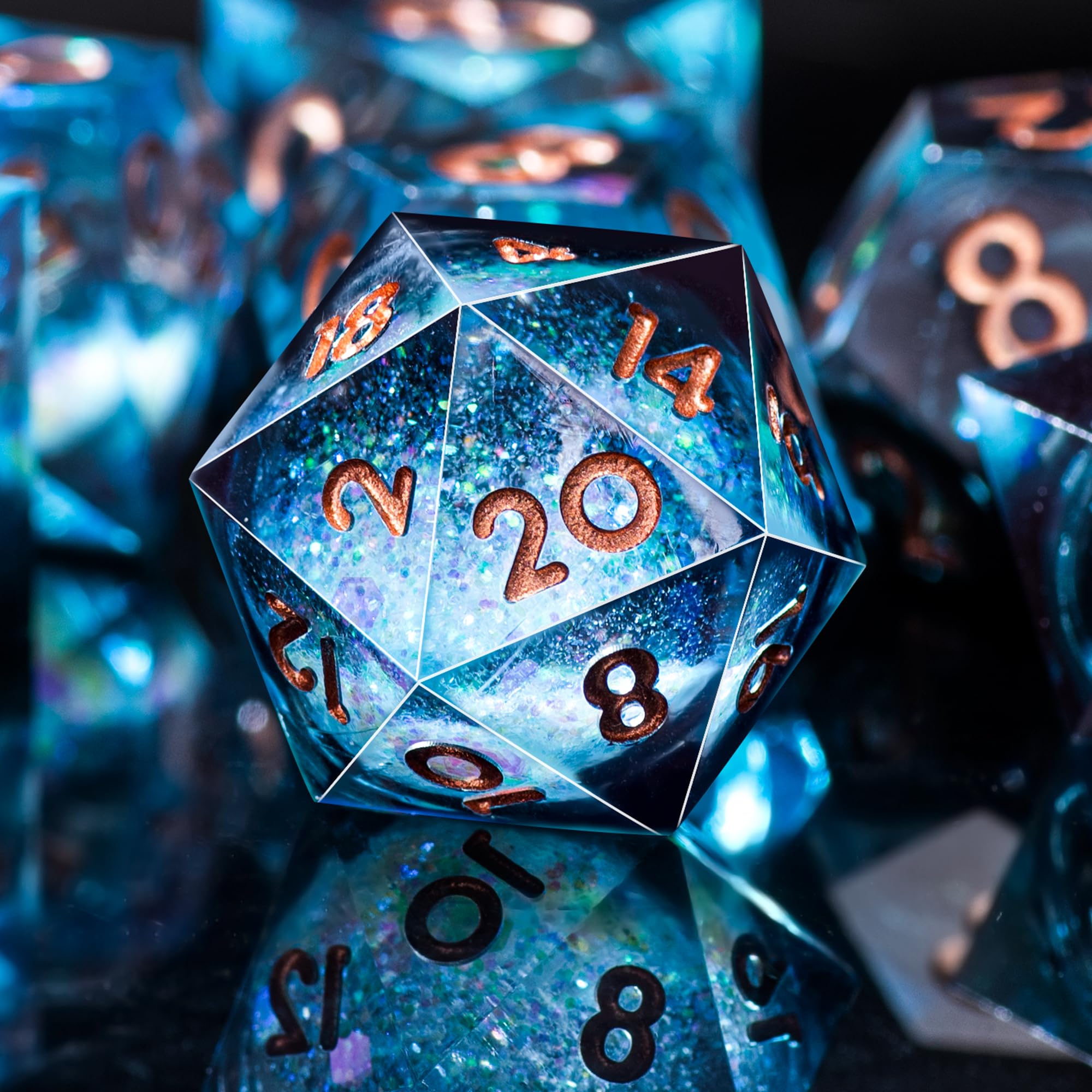 AUSTOR liquid core DND dice D12 featuring polished edges and gem-like finish