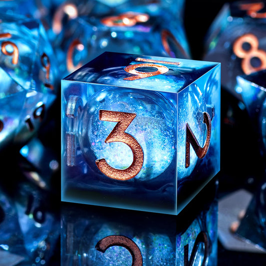 AUSTOR liquid core DND dice D4 shows floating core during roll for dramatic visuals