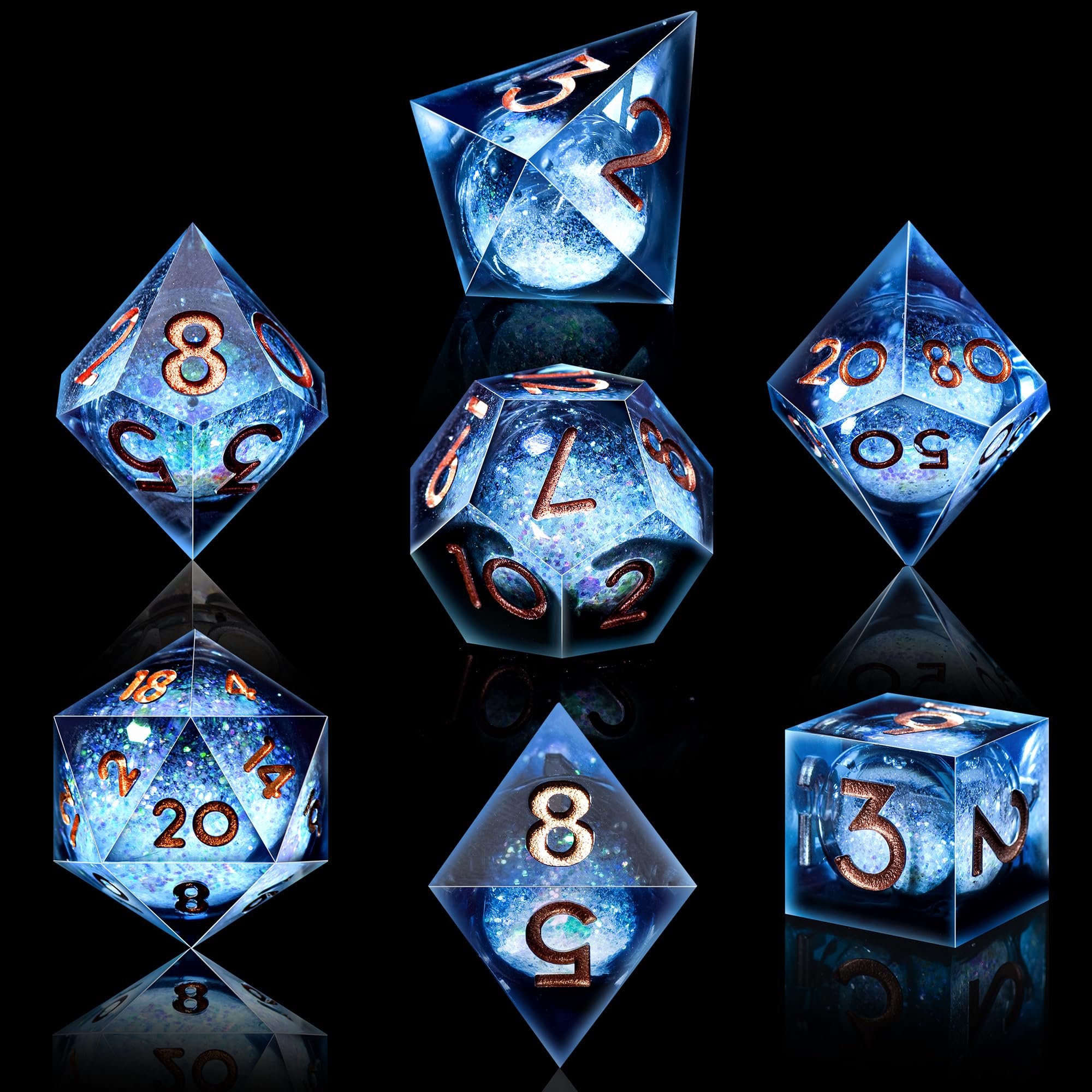 AUSTOR liquid core DND dice D8 shows multi-angle core movement during rolls