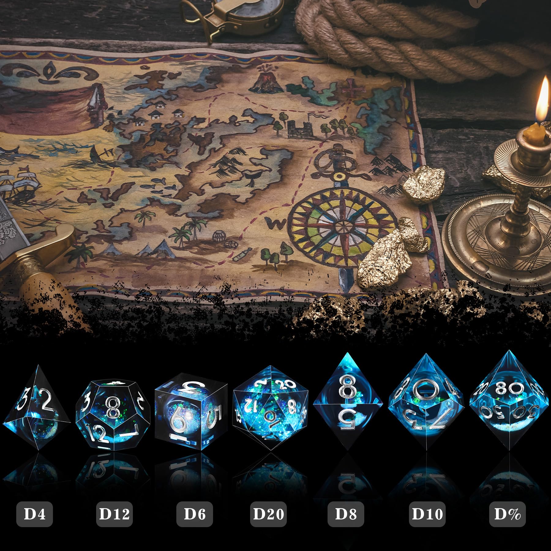 AUSTOR liquid-core DND dice showing dynamic quicksand visuals during gameplay