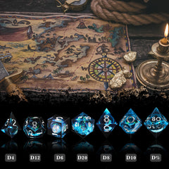AUSTOR liquid-core DND dice showing dynamic quicksand visuals during gameplay