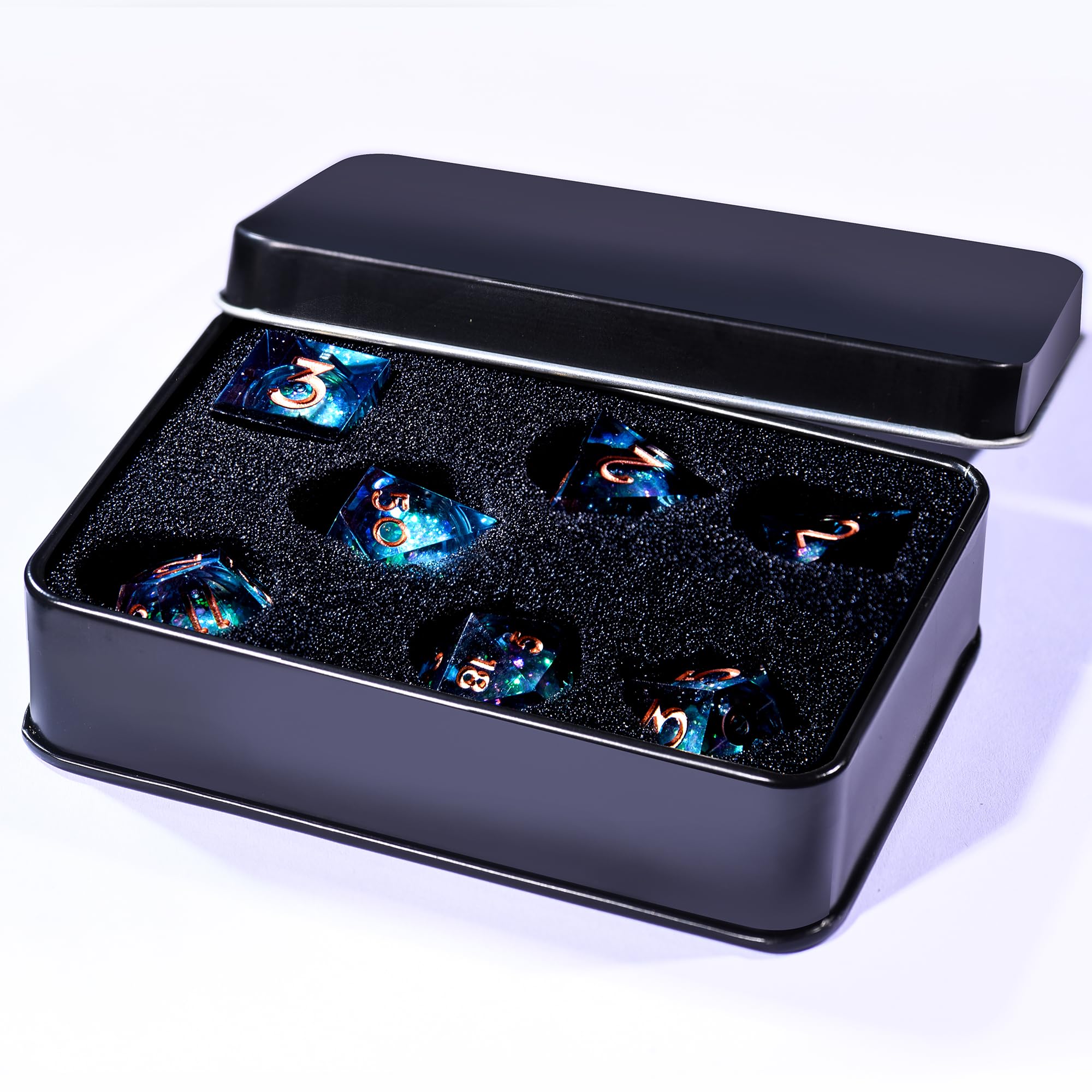 AUSTOR storage box keeps the seven-die set organized and protected