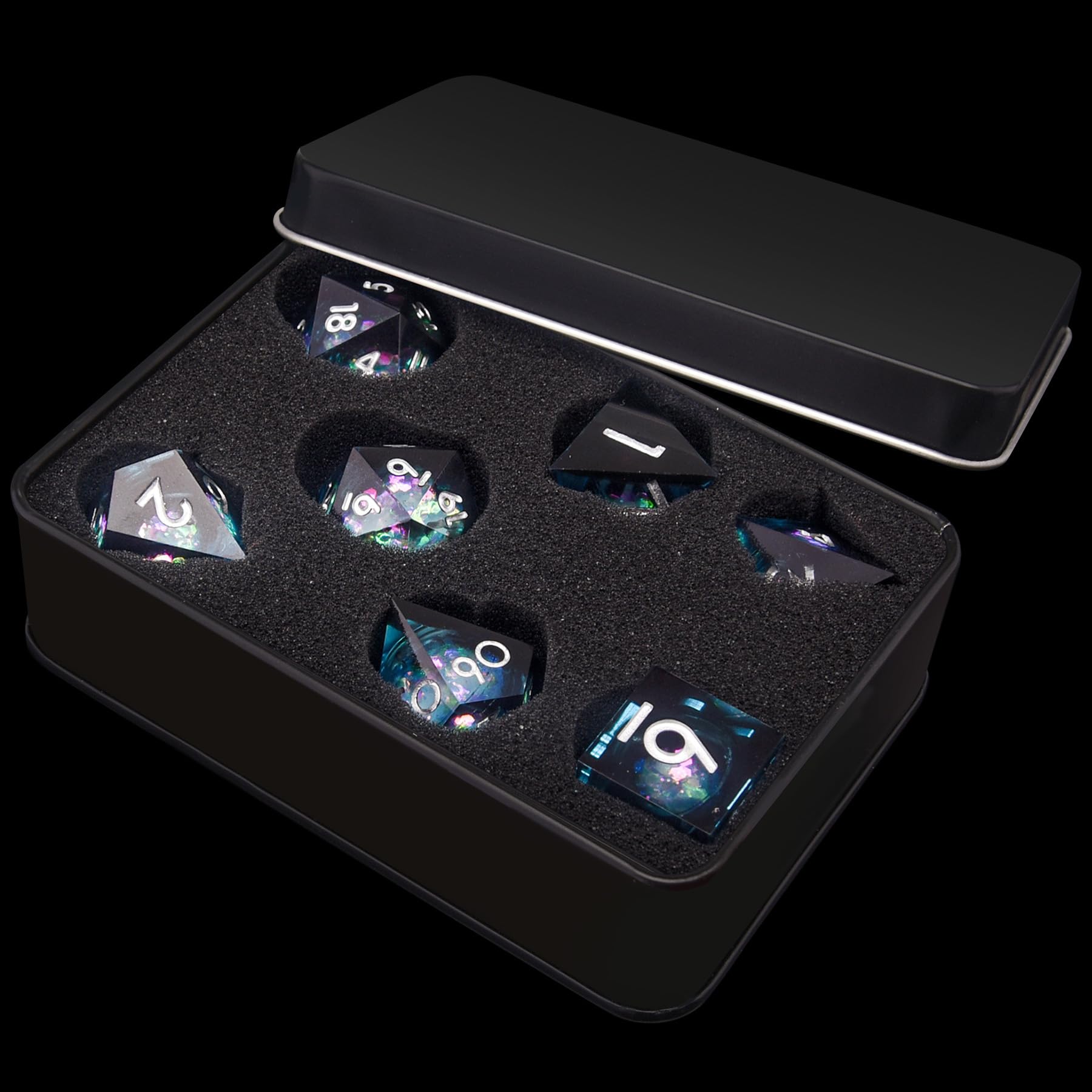 AUSTOR PU foam-lined storage box holds the seven-die DND set securely