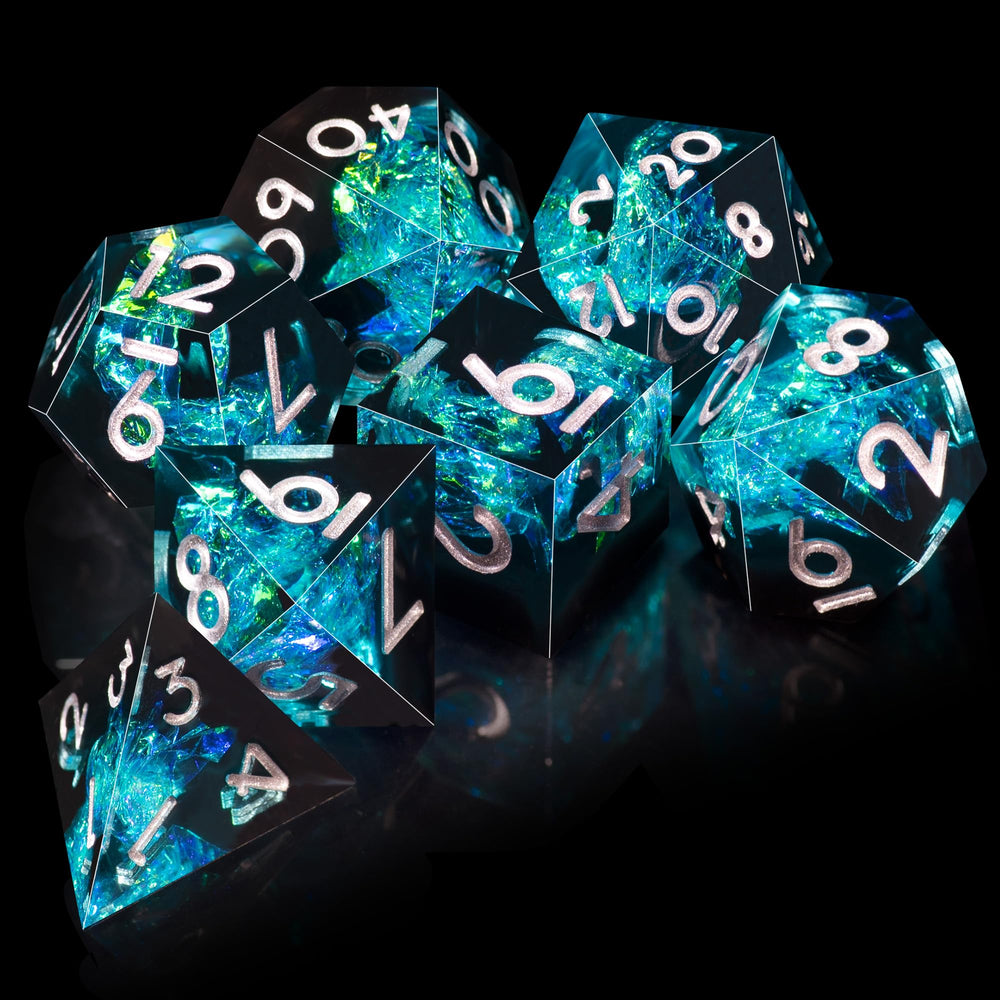 AUSTOR seven-die DND dice natural-resin-material close-up