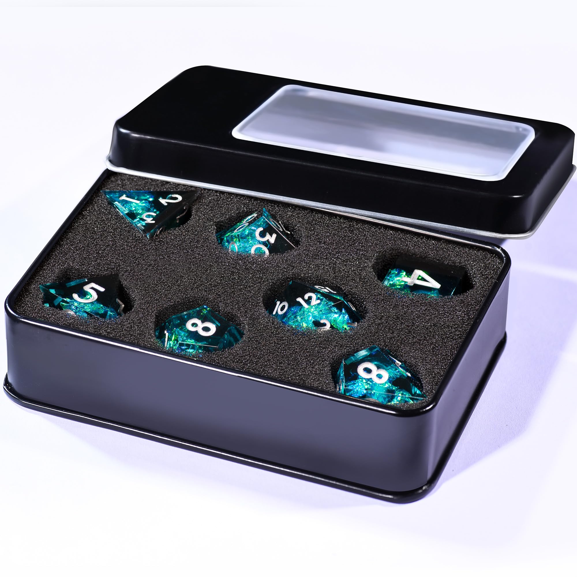 AUSTOR seven-die DND dice in use during tabletop session