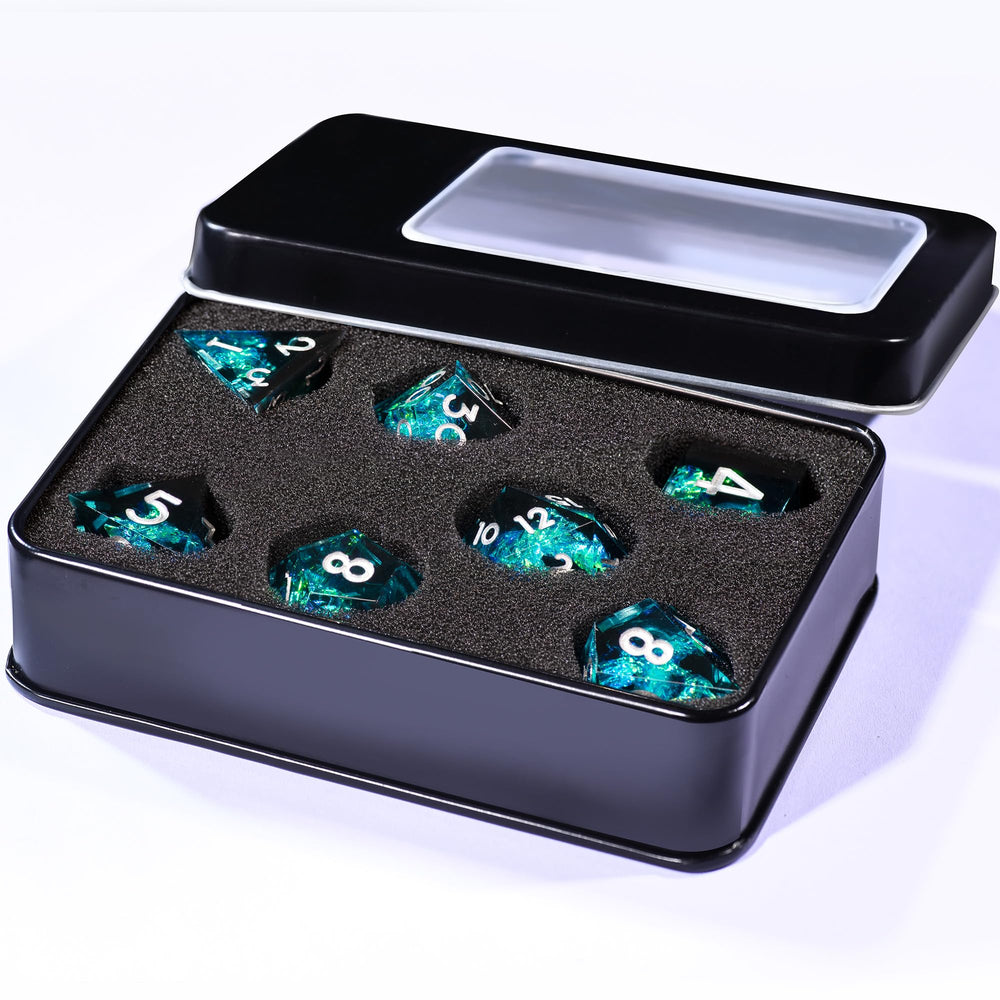 AUSTOR seven-die DND dice in use during tabletop session