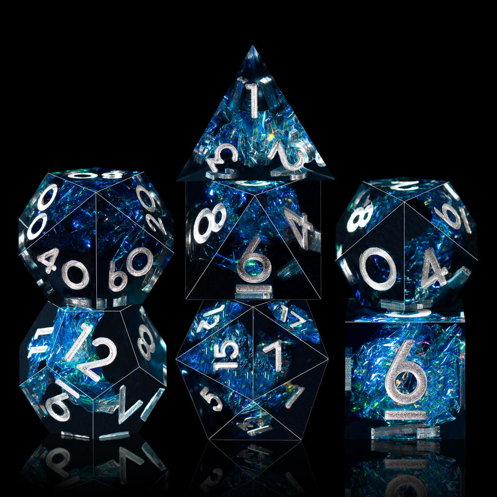 AUSTOR sharp-edge DND dice showcase mirror finish and vibrant color effects.