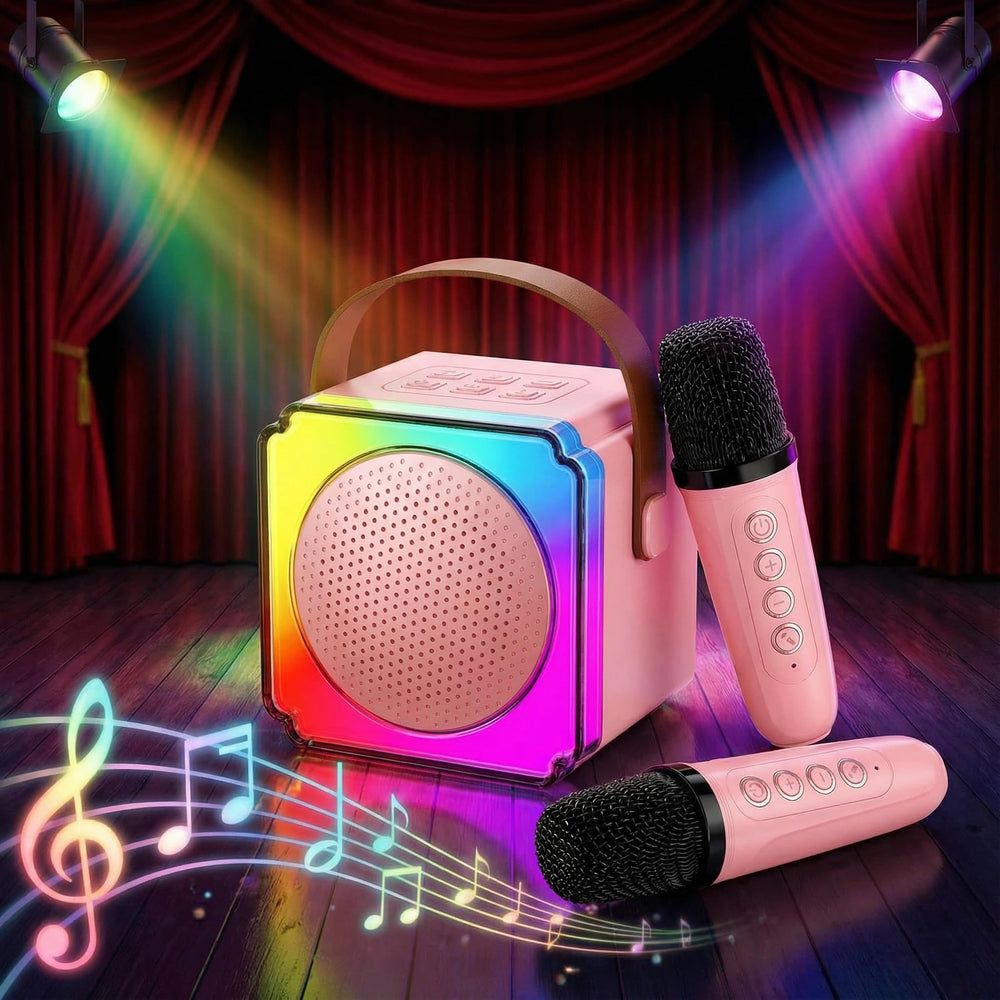 AUUGUU karaoke machine LED lighting creates festive vibe.