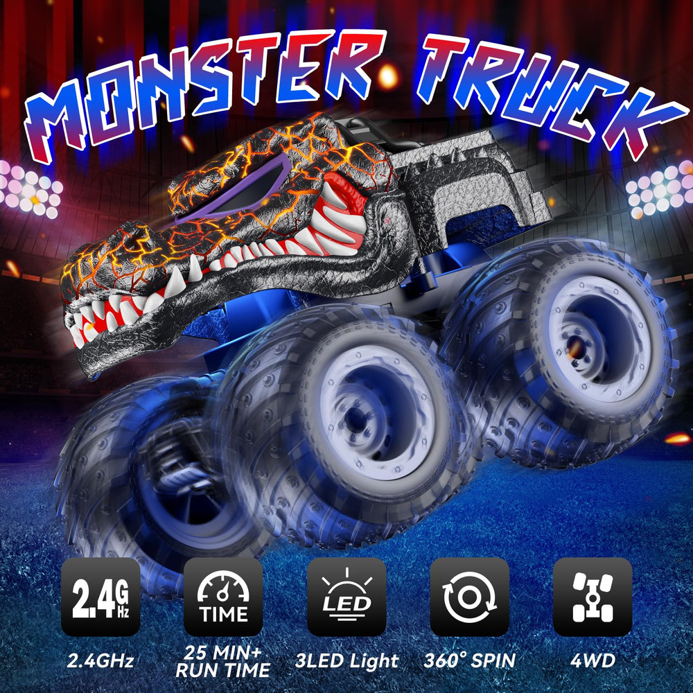 AUUGUU monster truck with LED lights for exciting dusk driving sessions.
