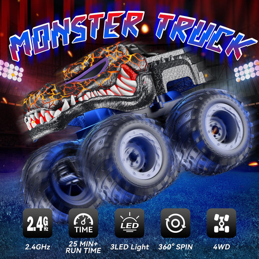 AUUGUU monster truck with LED lights for exciting dusk driving sessions.