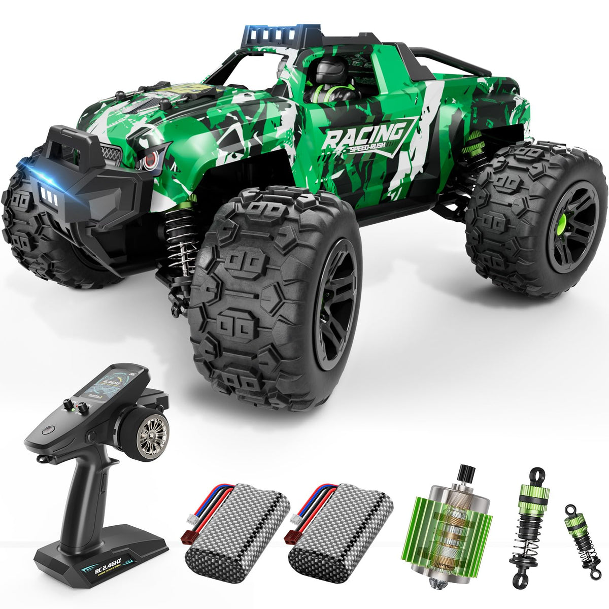 AUYRZ 36KMH RC car front view shows rugged 4x4 chassis for off-road fun.