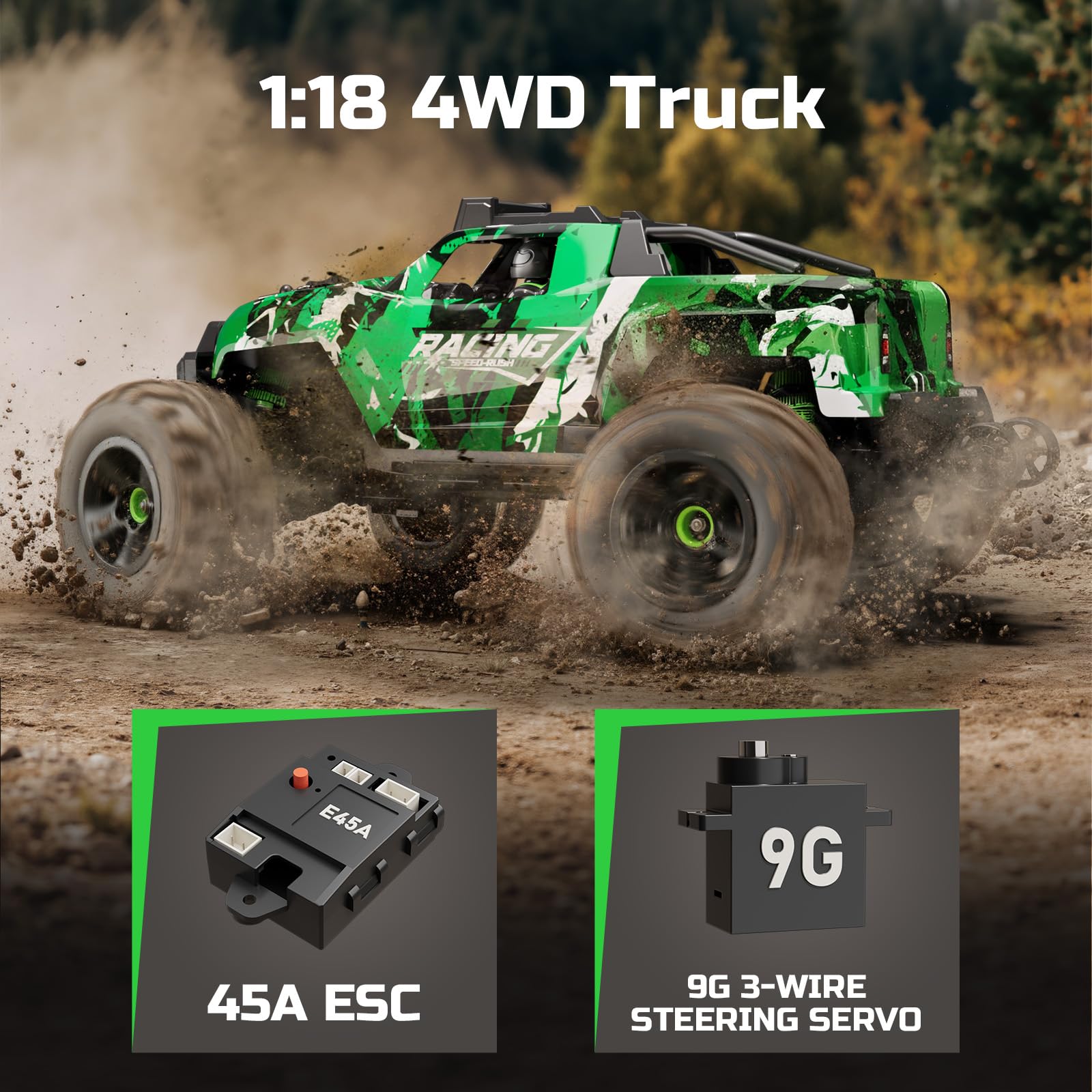 AUYRZ 36KMH RC car top view with dual battery setup for longer sessions.