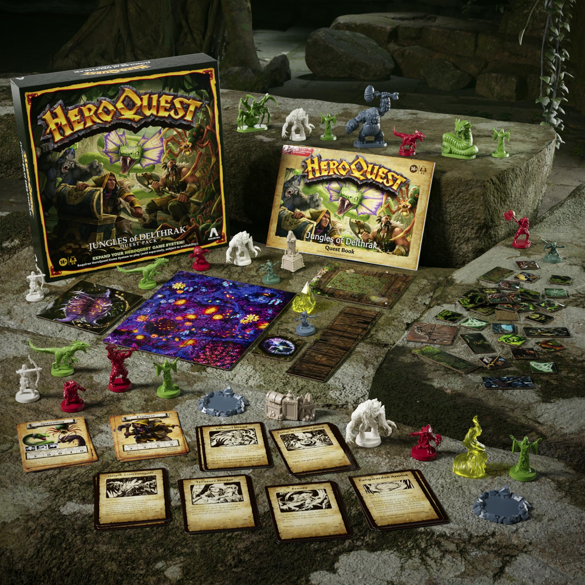 Avalon Hill HeroQuest Jungles Delthrak 39 double-sided cardboard pieces enrich modular play.