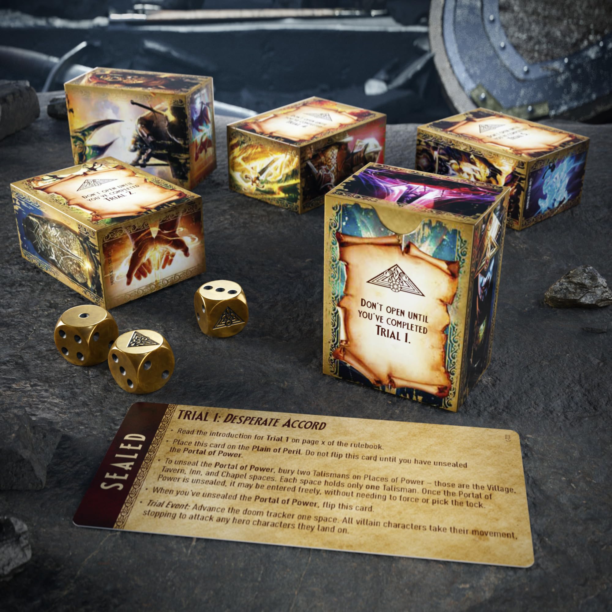 Avalon Hill Talisman Alliances mysterious-figures reveal unopened envelopes hinting at new allies.