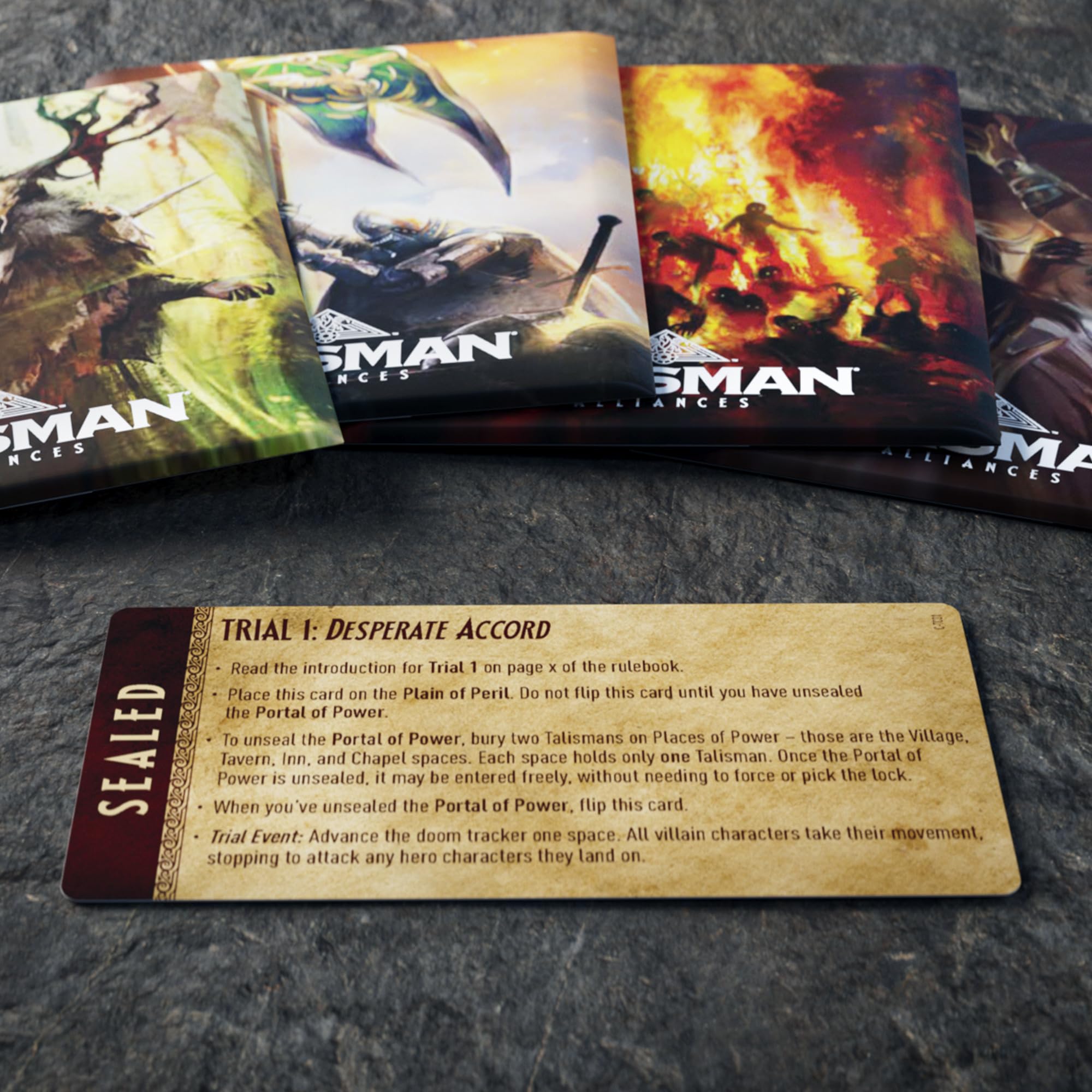 Avalon Hill Talisman Alliances portal-of-power demonstrates pivotal moments during play.