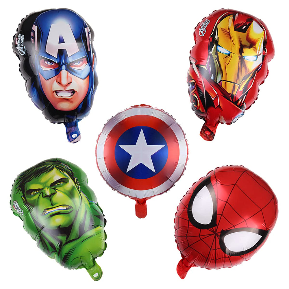 Avengers aluminium balloons used as backdrop assembly for photos.