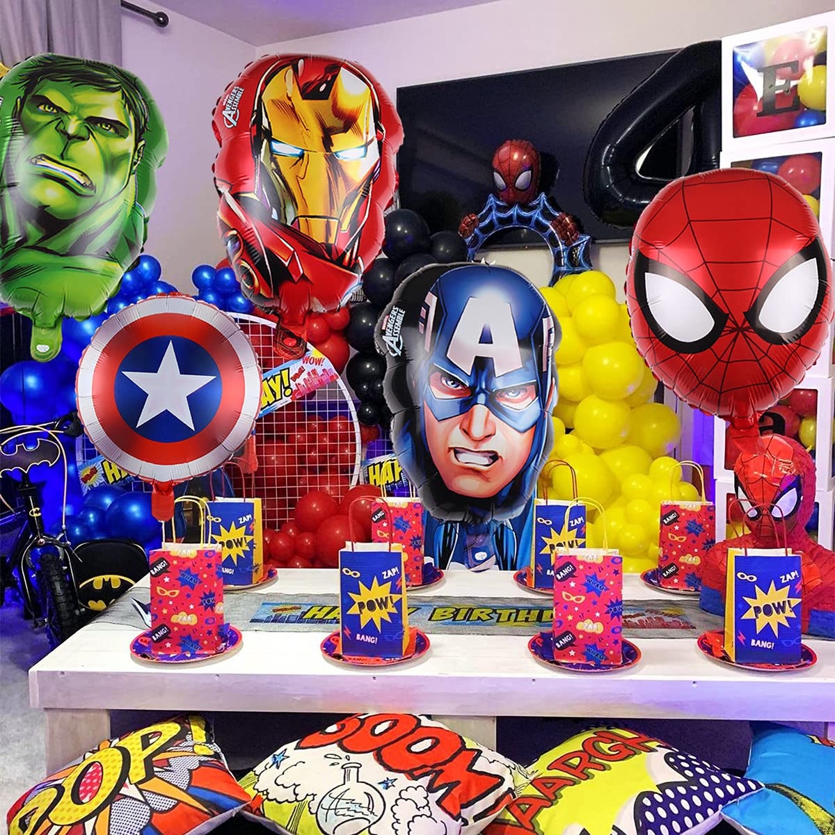Ready-to-use Avengers balloons with festive flair for celebrations.