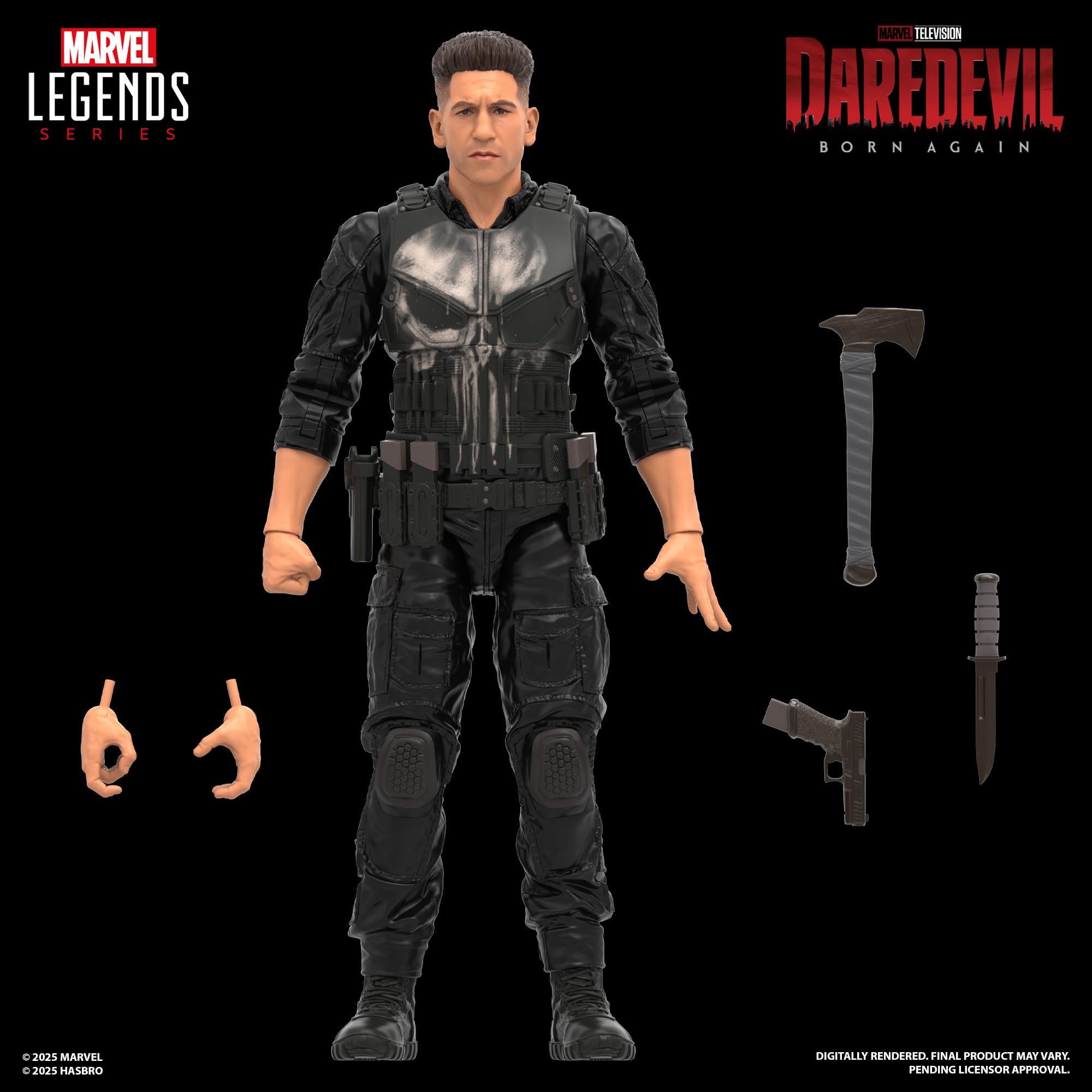 AVENGERS Daredevil Born Again Punisher figure window box packaging enables ready-to-display presentation.