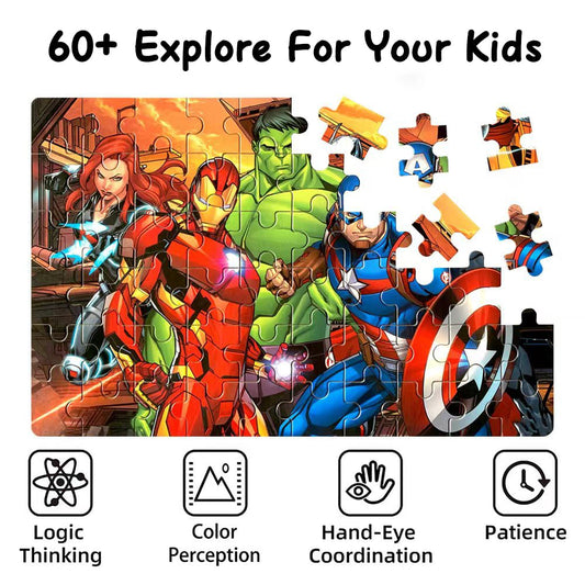 AVENGERS educational puzzle, child assembling, builds concentration and fine motor skills.