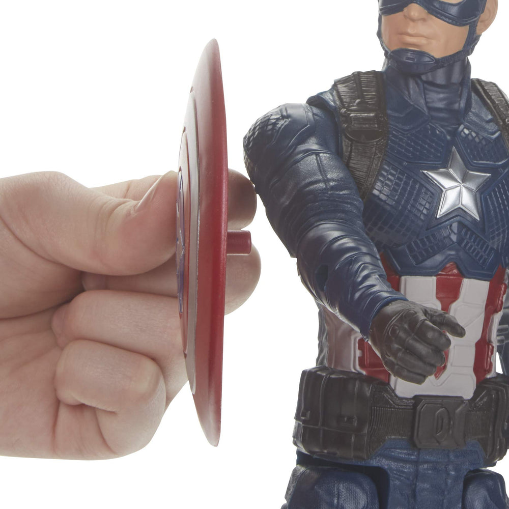 Side view of 12-inch Captain America with red-blue suit details