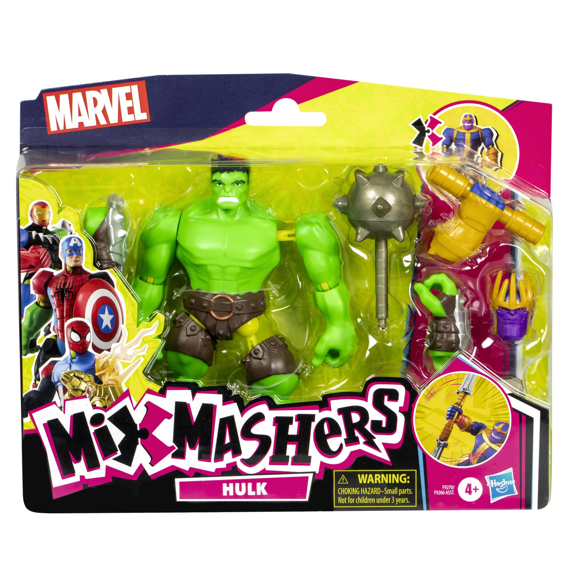 Avengers MixMashers Hulk includes Thanos parts for expanded customization options.