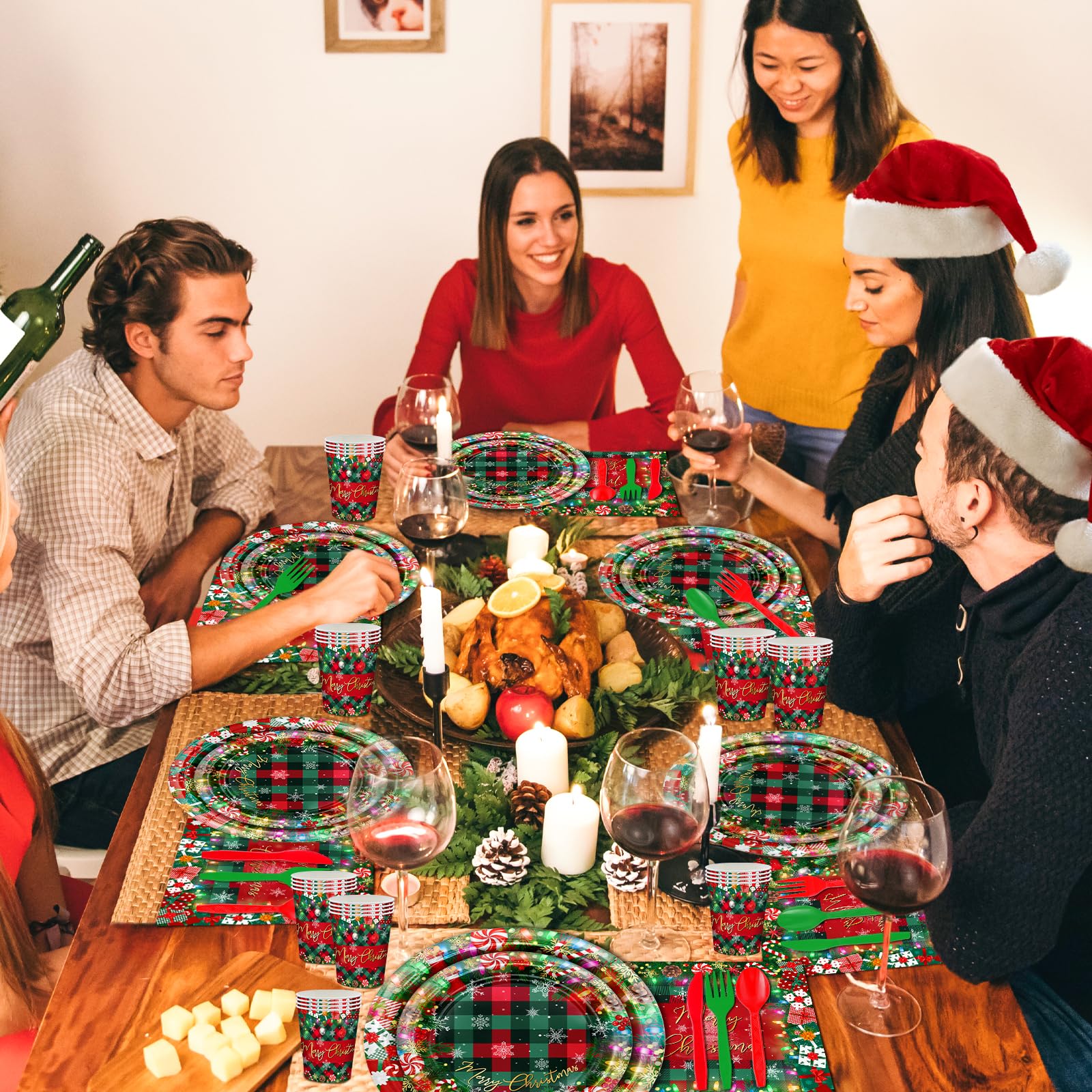 Avezano merry Christmas backdrop ideas complement the tableware theme.