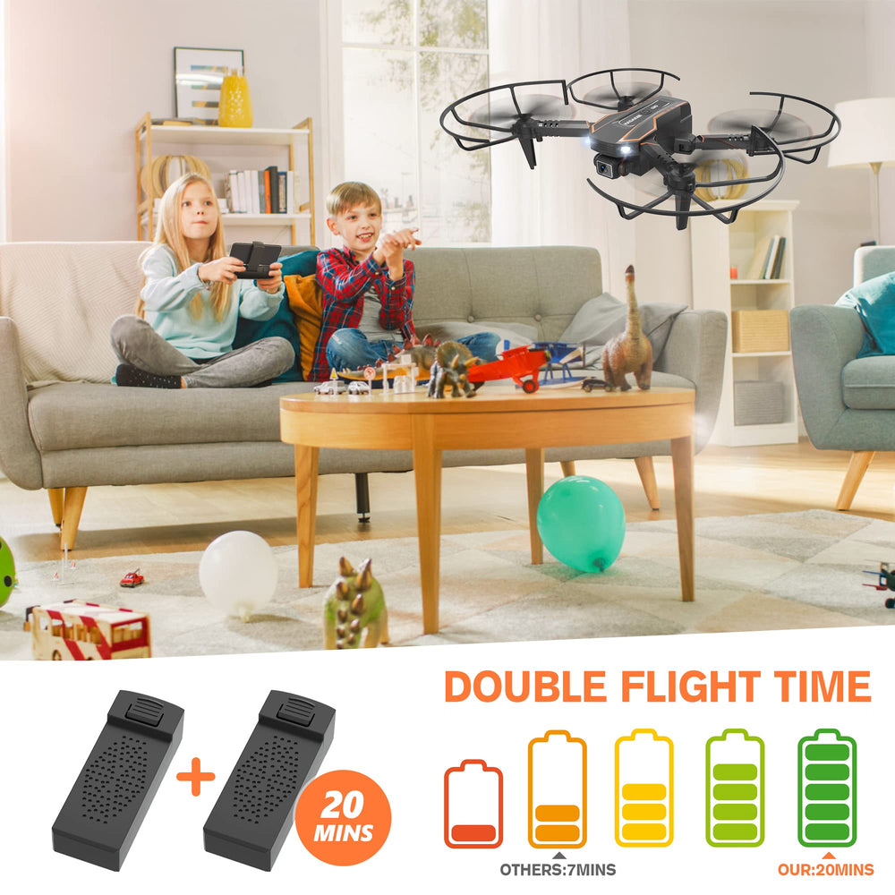 AVIALOGIC Mini Drone two batteries extend playtime up to 21 minutes.