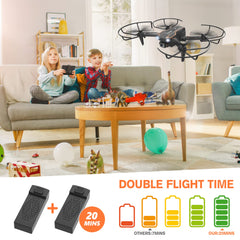 AVIALOGIC Mini Drone two batteries extend playtime up to 21 minutes.