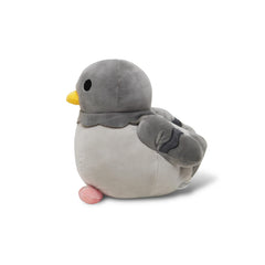 Avocatt Gray Pigeon plush face with a friendly expression for cuddling.