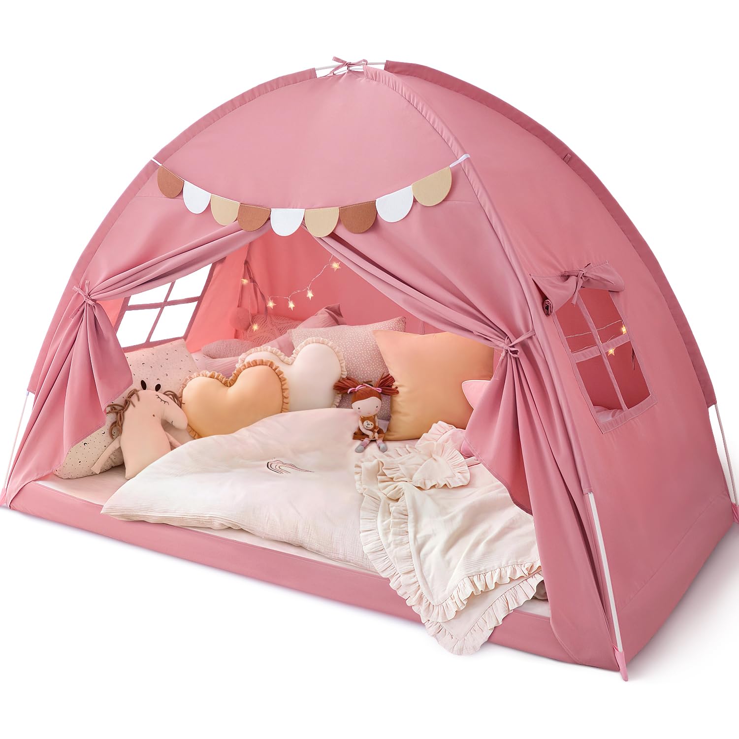 Avrsol twin bed tent pink closed view creates cozy sleep space for kids