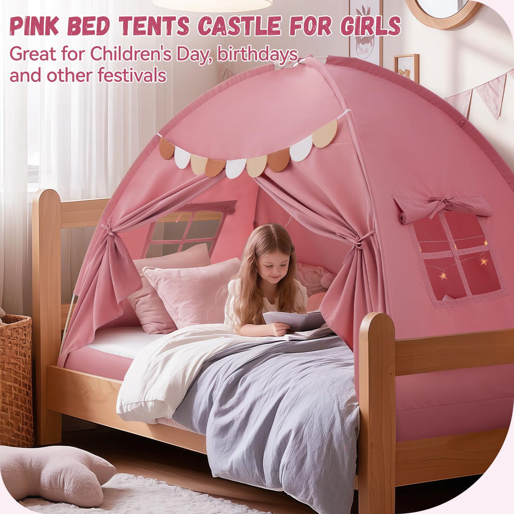 Avrsol pink twin tent is portable and folds for travel storage