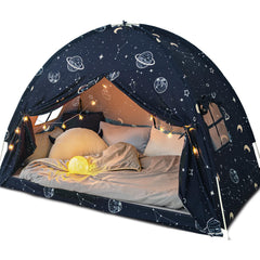 Avrsol twin space play tent with imaginary planet design creating a cozy private nook for kids