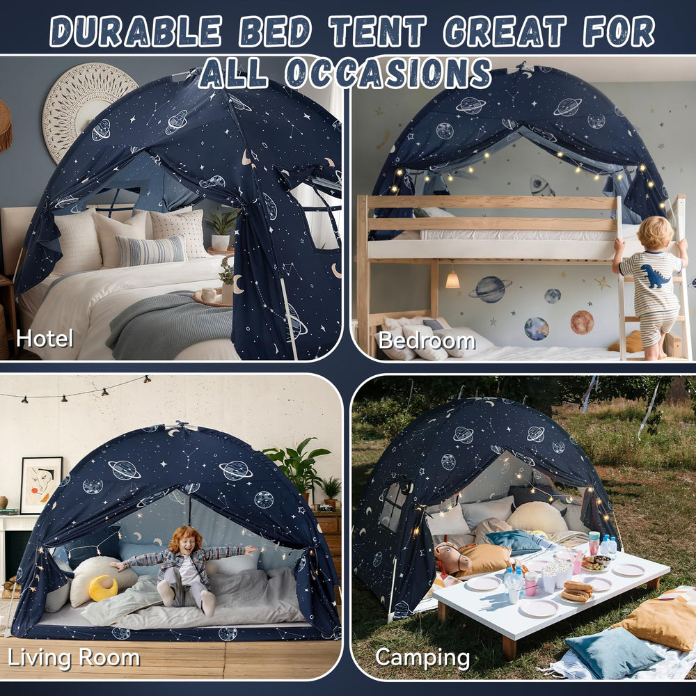 Avrsol bed tent window design enables ventilation while child observes surroundings.