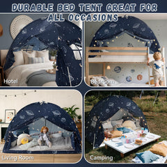 Avrsol bed tent window design enables ventilation while child observes surroundings.