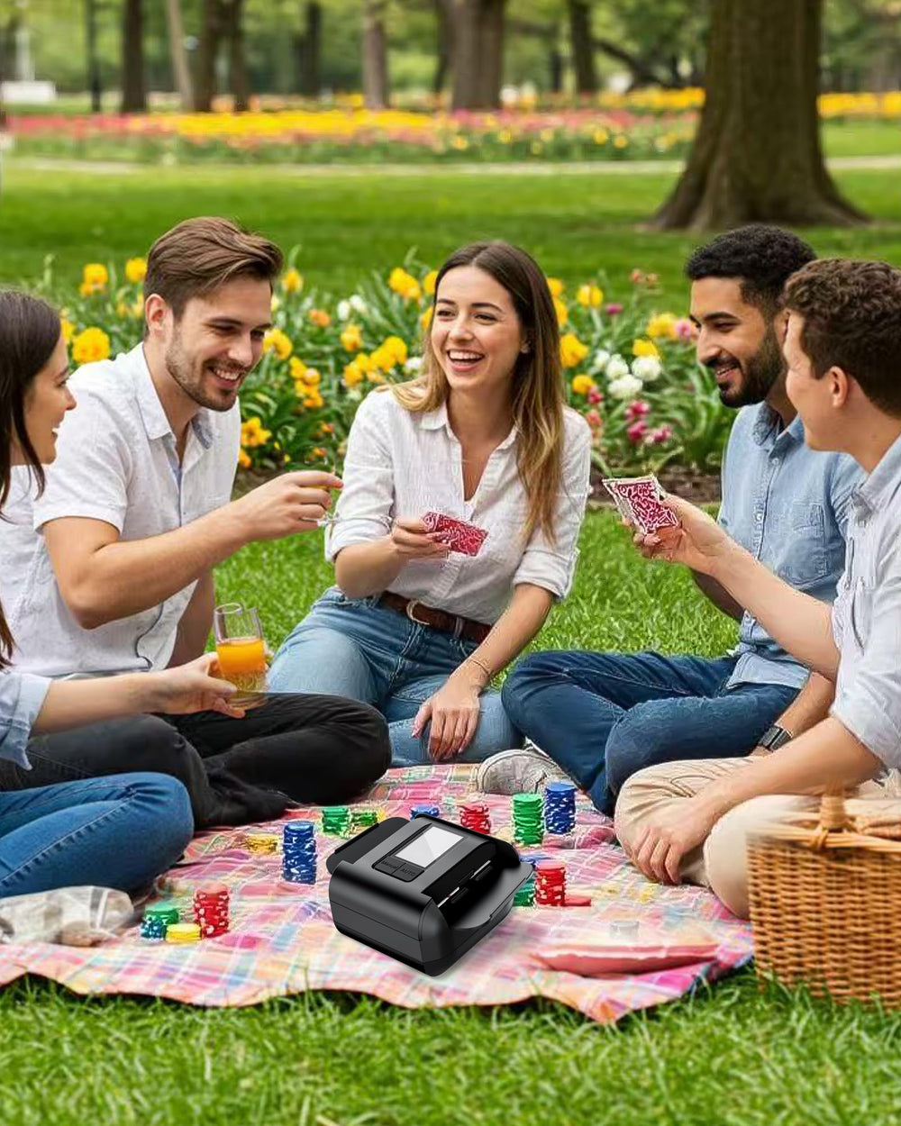 AVUMDA Auto Shuffler compact portable design fits any table.