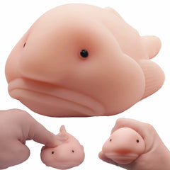 AWANGLUO blobfish toy being pulled for stress relief, a playful desk fidget