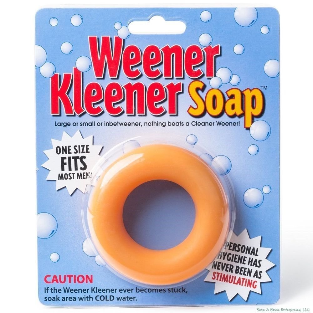 Awesome Shopper Weiner Cleaner Soap bottle close-up for playful adult party humor