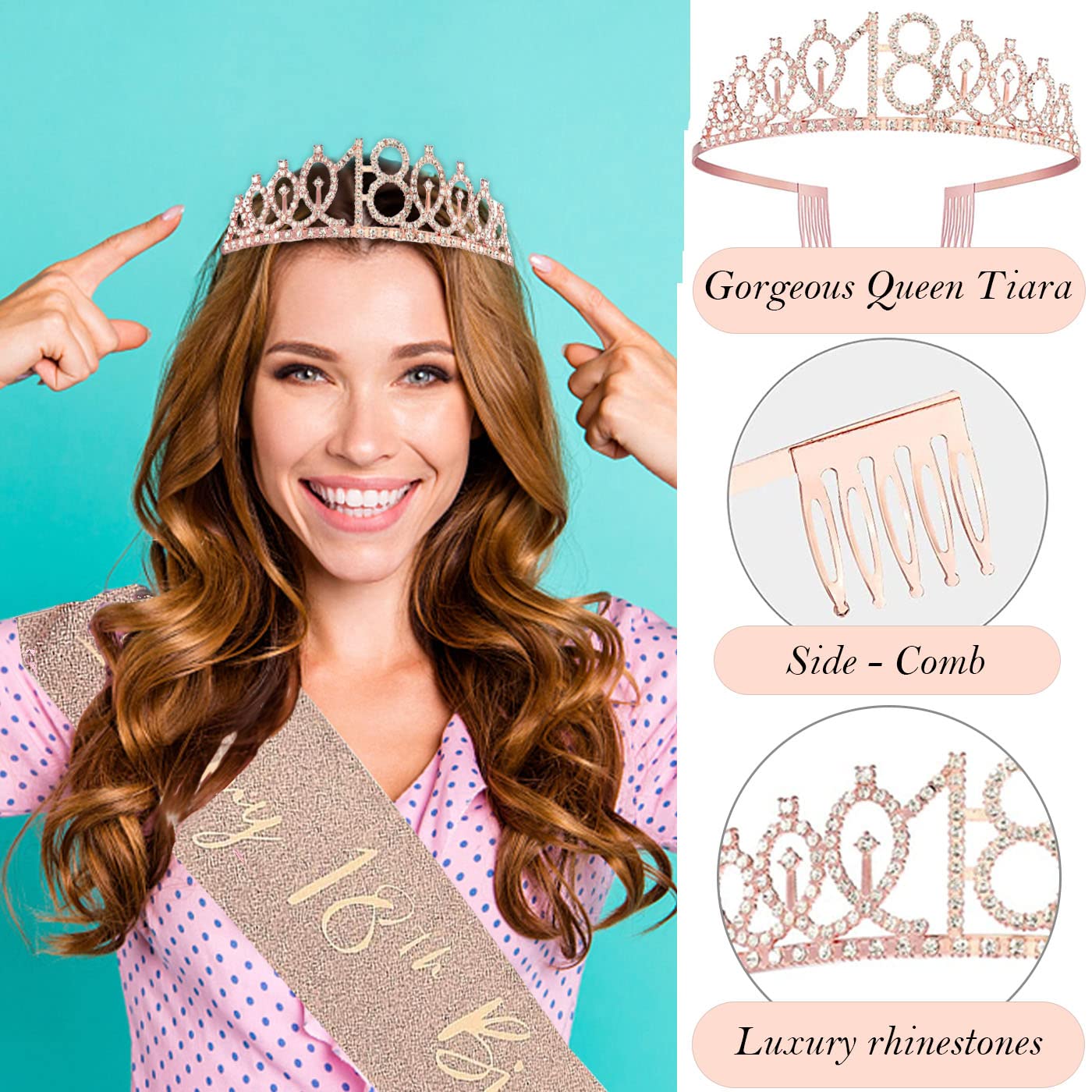 Awfrky happy 18th birthday cake topper adds rose gold shine to desserts.